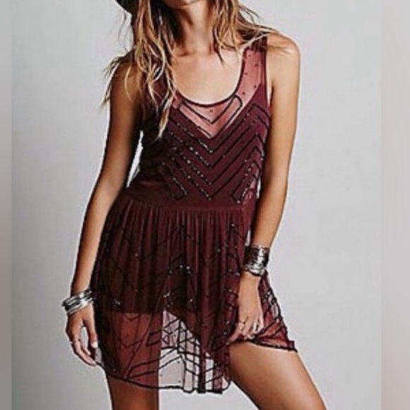 Free People Dresses & Skirts - Free People Mesh Sequined Holiday Dress